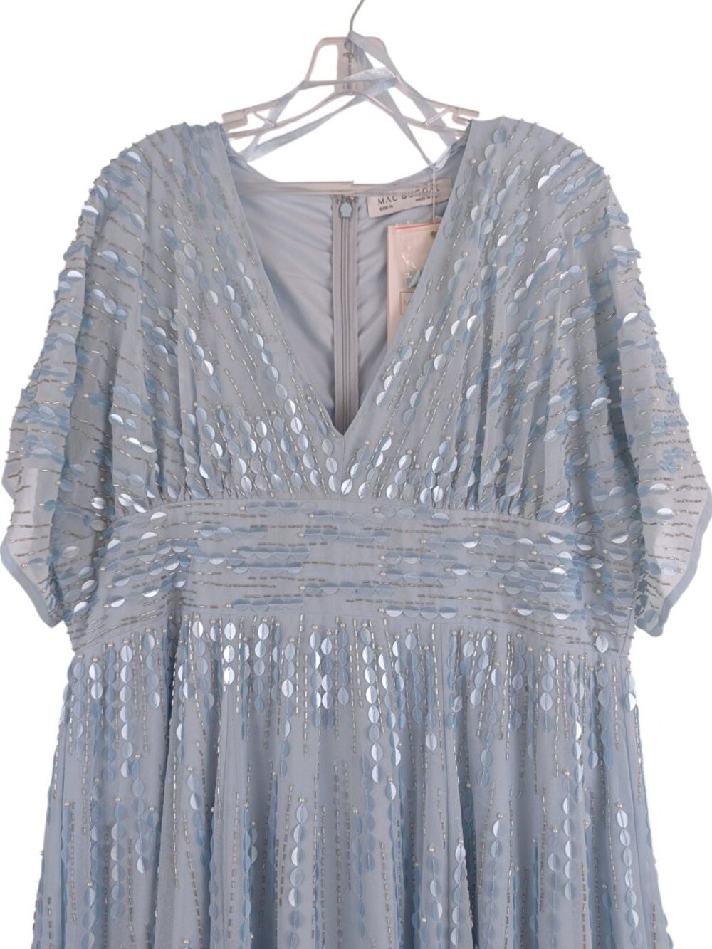 Mac Duggal Blue Maxi Dress V-neck Sequin Short Sleeve Empire Waist 10807 Size 14 - Picture 5 of 16